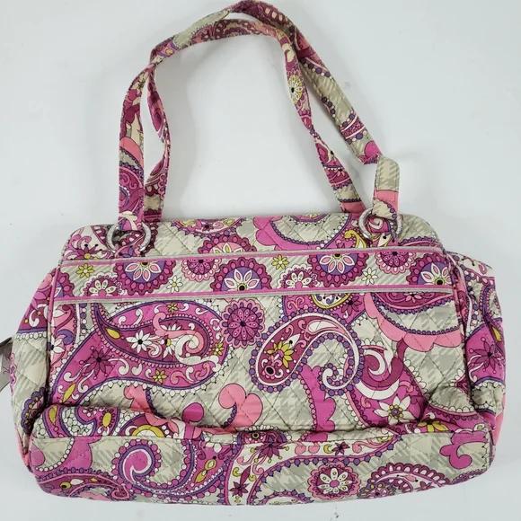 Vera Bradley Pink And Gray "Paisley Meets Plaid" Mandy Shoulder Bag Purse - Picture 2 of 6